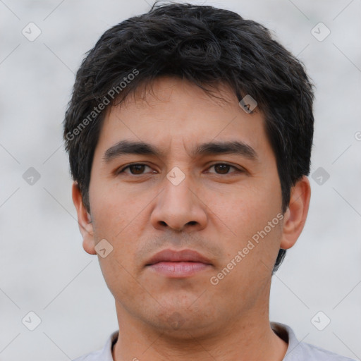 Neutral asian young-adult male with short  brown hair and brown eyes