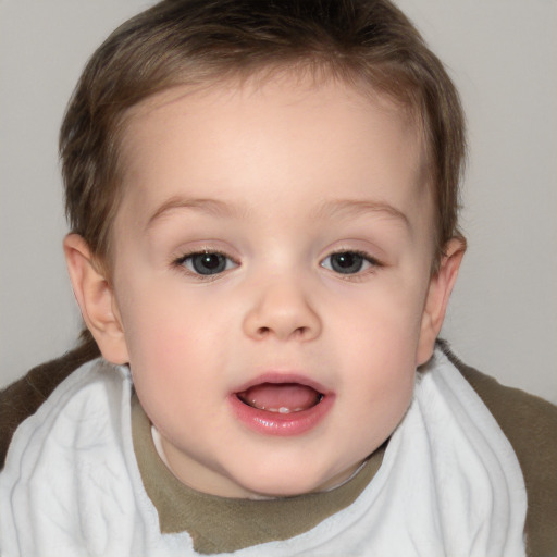 Joyful white child female with short  brown hair and brown eyes