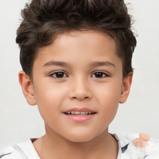 Joyful white child male with short  brown hair and brown eyes