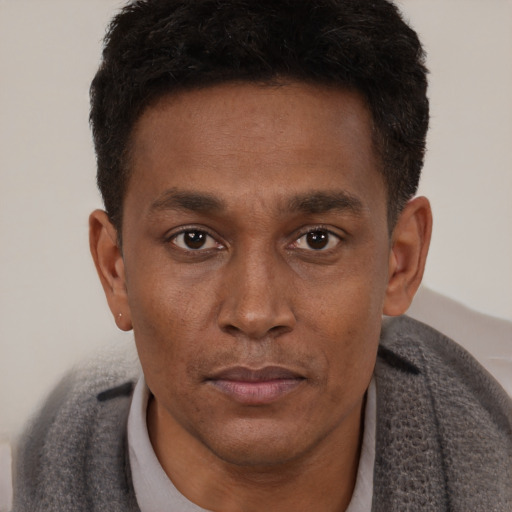 Neutral black young-adult male with short  brown hair and brown eyes