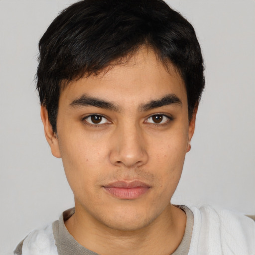 Neutral asian young-adult male with short  black hair and brown eyes