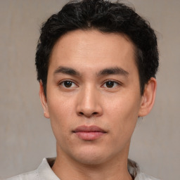 Neutral asian young-adult male with short  brown hair and brown eyes