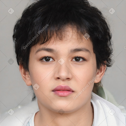 Neutral asian young-adult female with medium  brown hair and brown eyes