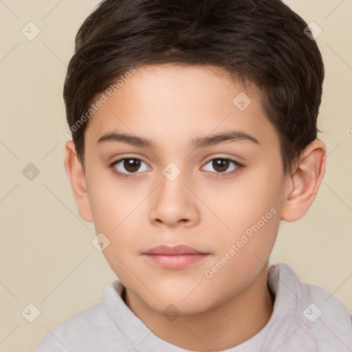 Neutral white child female with short  brown hair and brown eyes