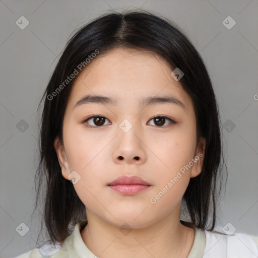 Neutral asian young-adult female with medium  brown hair and brown eyes