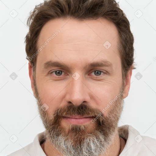 Neutral white adult male with short  brown hair and brown eyes