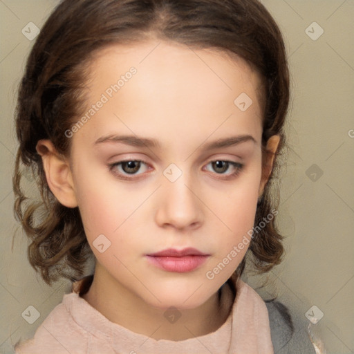 Neutral white child female with medium  brown hair and brown eyes