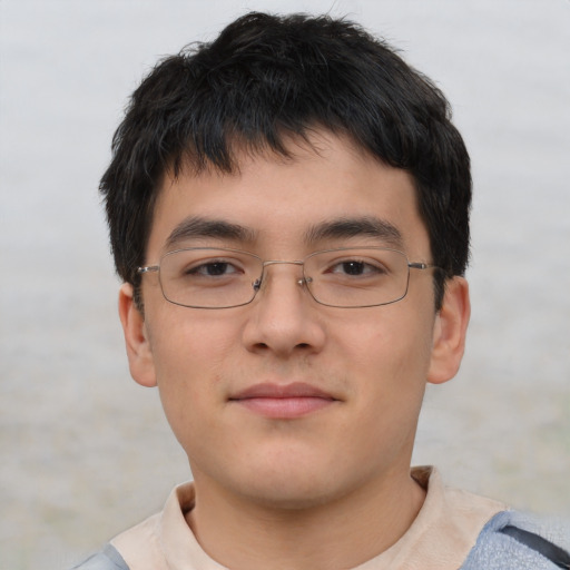 Neutral asian young-adult male with short  brown hair and brown eyes