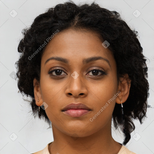 Neutral black young-adult female with medium  black hair and brown eyes