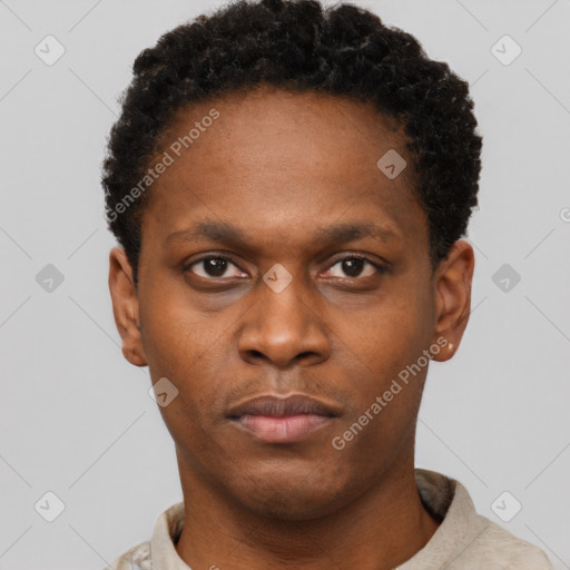 Neutral black young-adult male with short  brown hair and brown eyes