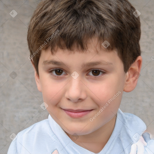 Joyful white child male with short  brown hair and brown eyes