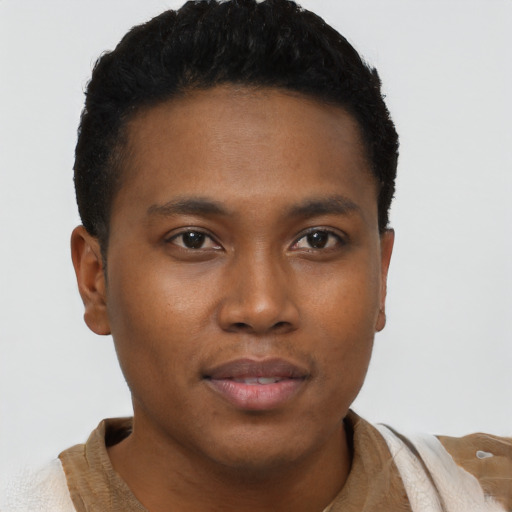 Neutral black young-adult male with short  brown hair and brown eyes