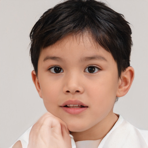 Neutral asian child male with short  brown hair and brown eyes