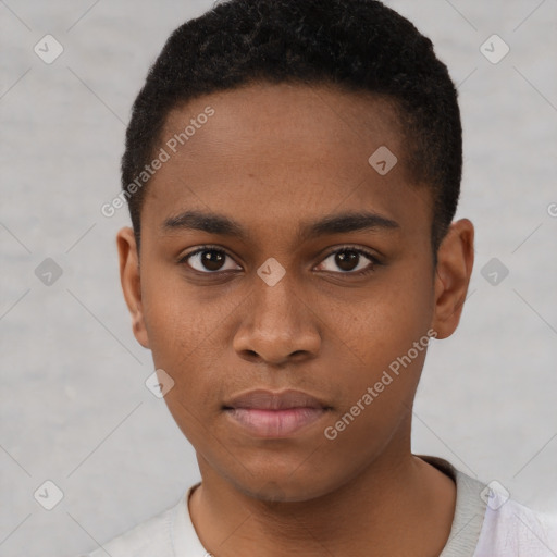 Neutral black young-adult male with short  brown hair and brown eyes