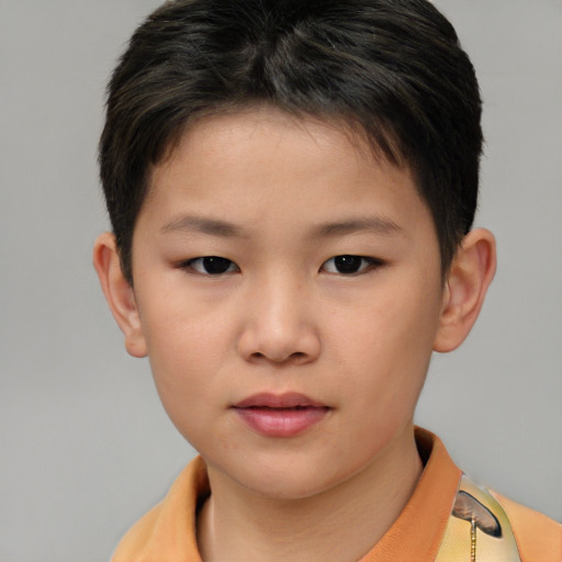 Neutral asian child female with short  brown hair and brown eyes