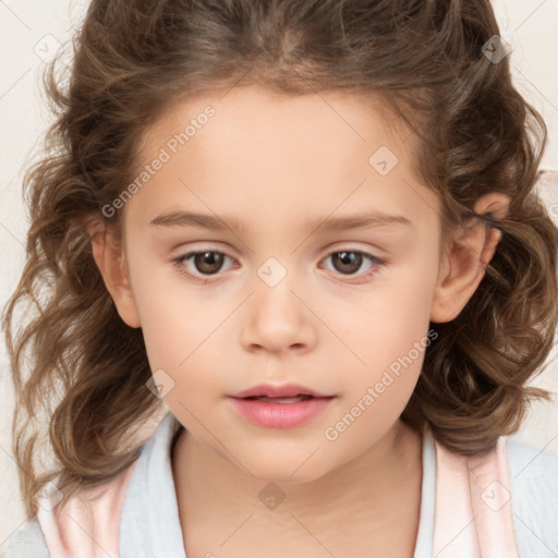 Neutral white child female with medium  brown hair and brown eyes