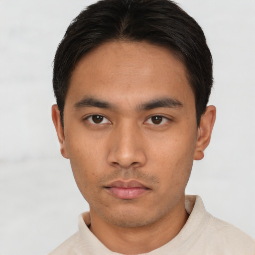 Neutral asian young-adult male with short  black hair and brown eyes