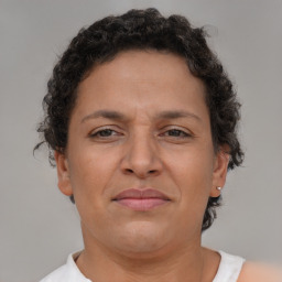 Neutral white adult female with short  brown hair and brown eyes