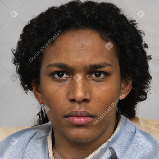 Neutral black young-adult female with short  brown hair and brown eyes