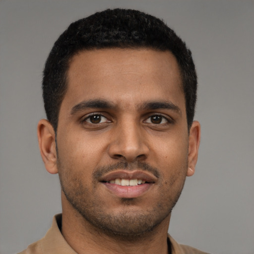Neutral black young-adult male with short  brown hair and brown eyes
