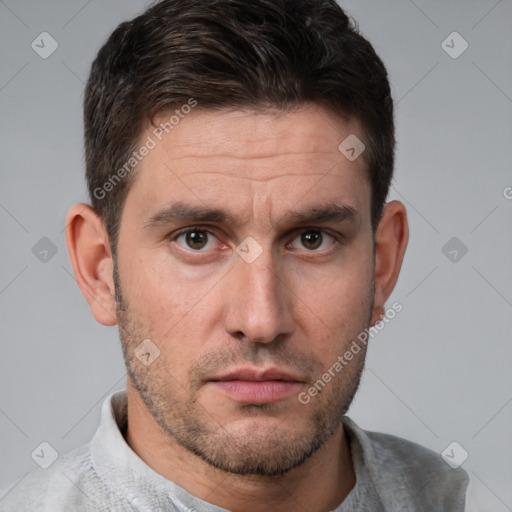 Neutral white adult male with short  brown hair and brown eyes