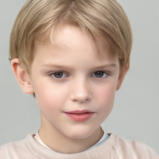 Neutral white child female with short  brown hair and grey eyes