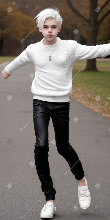 American teenager boy with  white hair