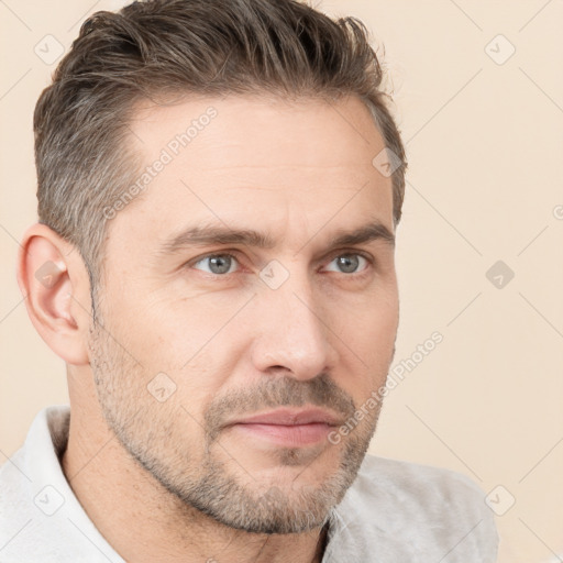 Neutral white adult male with short  brown hair and brown eyes