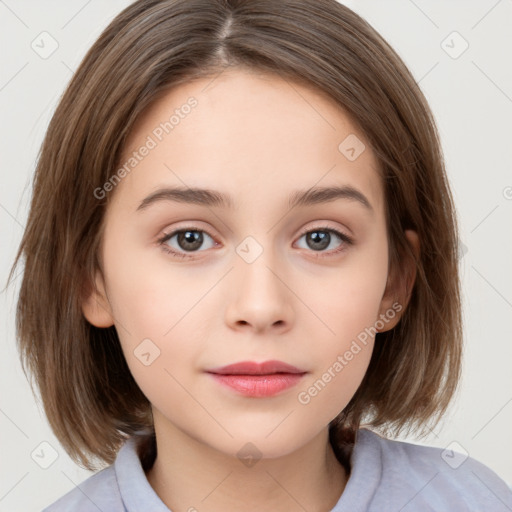 Neutral white young-adult female with medium  brown hair and grey eyes