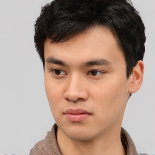 Neutral asian young-adult male with short  brown hair and brown eyes