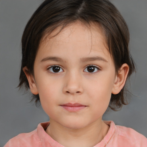 Neutral white child female with medium  brown hair and brown eyes