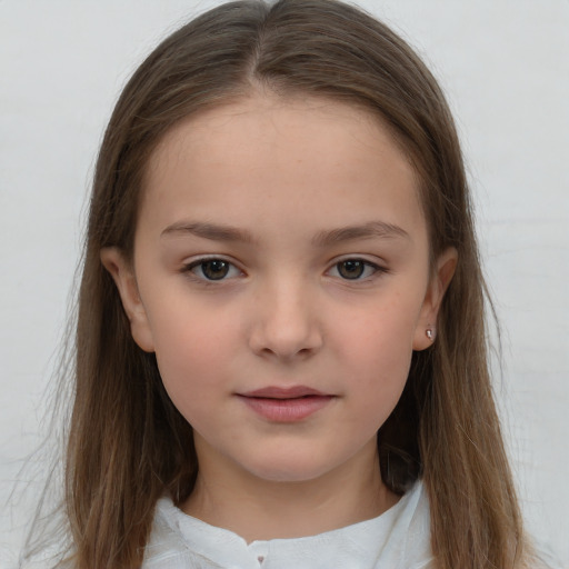 Neutral white child female with medium  brown hair and brown eyes