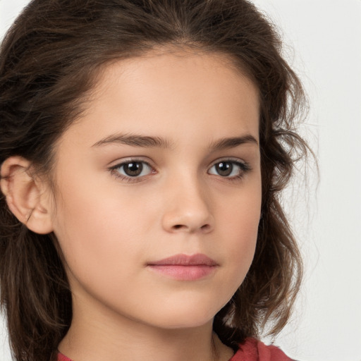 Neutral white child female with long  brown hair and brown eyes