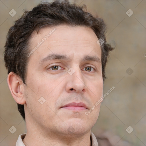 Neutral white adult male with short  brown hair and brown eyes