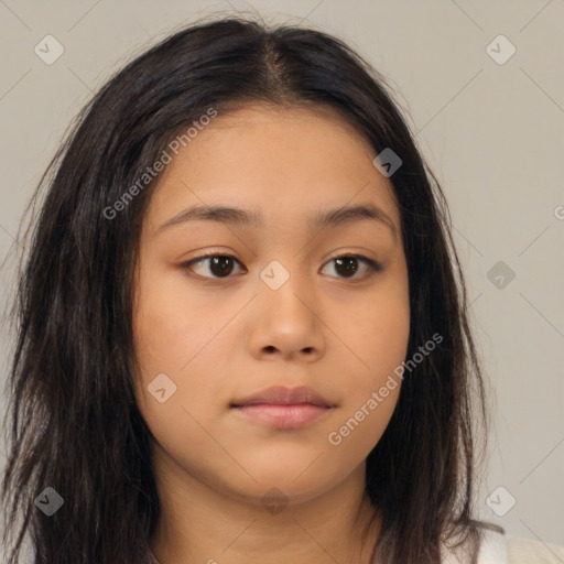 Neutral asian young-adult female with long  brown hair and brown eyes