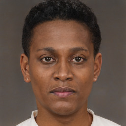 Neutral black young-adult female with short  brown hair and brown eyes