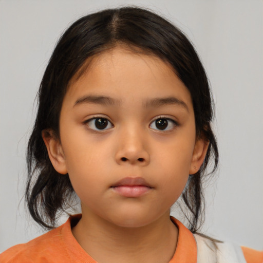 Neutral asian child female with medium  brown hair and brown eyes