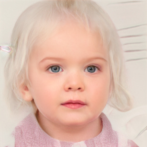 Neutral white child female with medium  blond hair and blue eyes