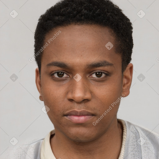 Neutral black young-adult male with short  brown hair and brown eyes