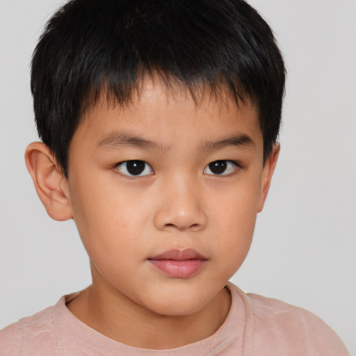 Neutral asian child male with short  brown hair and brown eyes