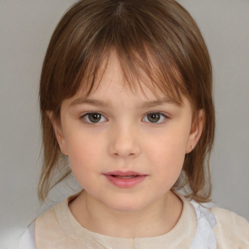 Neutral white child female with medium  brown hair and brown eyes