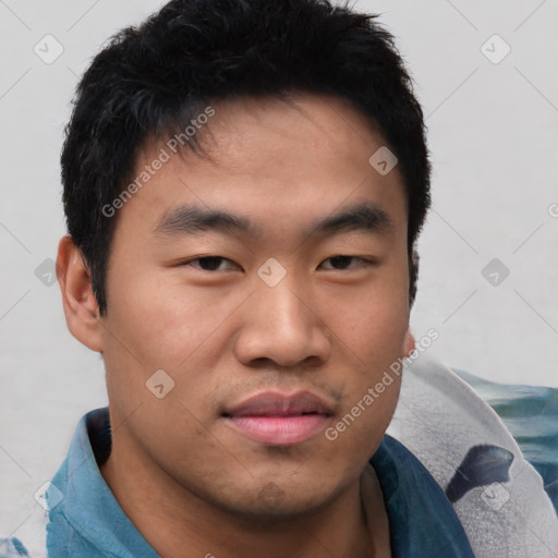 Neutral asian young-adult male with short  black hair and brown eyes