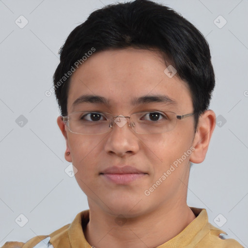 Neutral asian young-adult female with short  brown hair and brown eyes