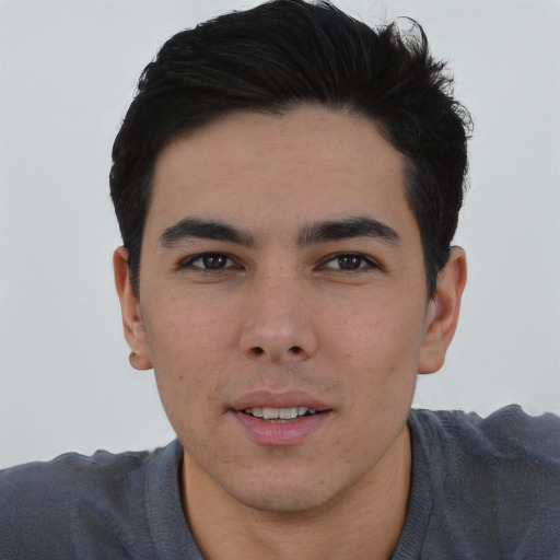 Neutral asian young-adult male with short  black hair and brown eyes