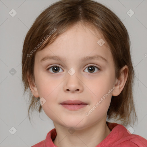 Neutral white child female with medium  brown hair and brown eyes