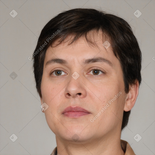 Neutral white adult male with short  brown hair and brown eyes