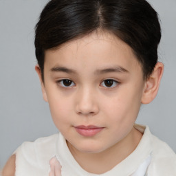 Neutral white child female with short  brown hair and brown eyes