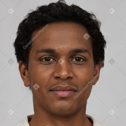 Neutral black young-adult male with short  brown hair and brown eyes