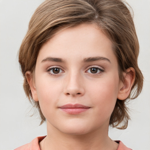 Neutral white young-adult female with medium  brown hair and grey eyes