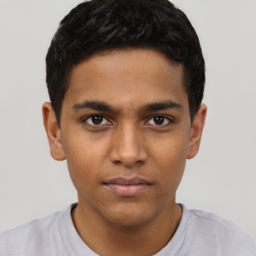 Neutral latino young-adult male with short  brown hair and brown eyes